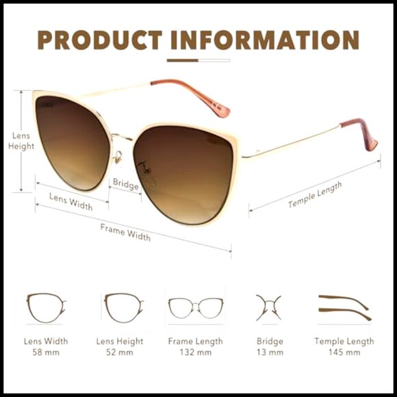 Metal Frame Cat Eye Sunglasses Oversized UV400 Protection Vintage main image 6